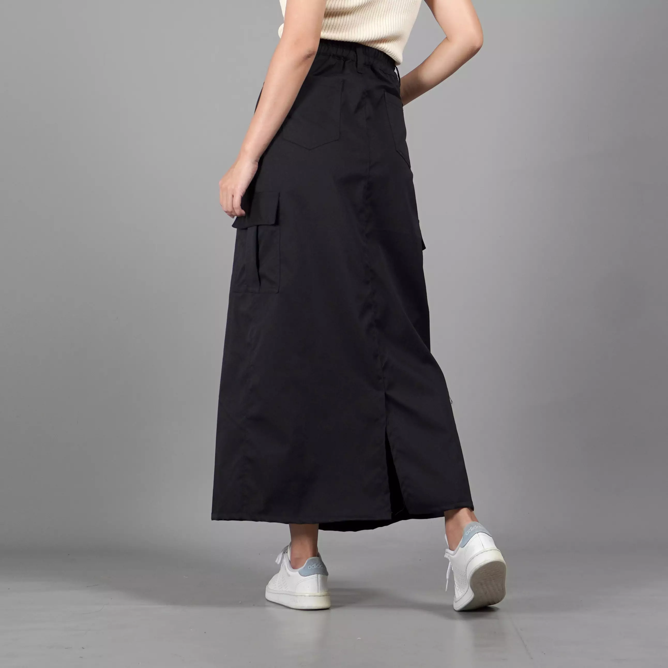  MAGGIE Rok Model Terbaru Rok Cargo Skirt Rok Panjang - HITAM