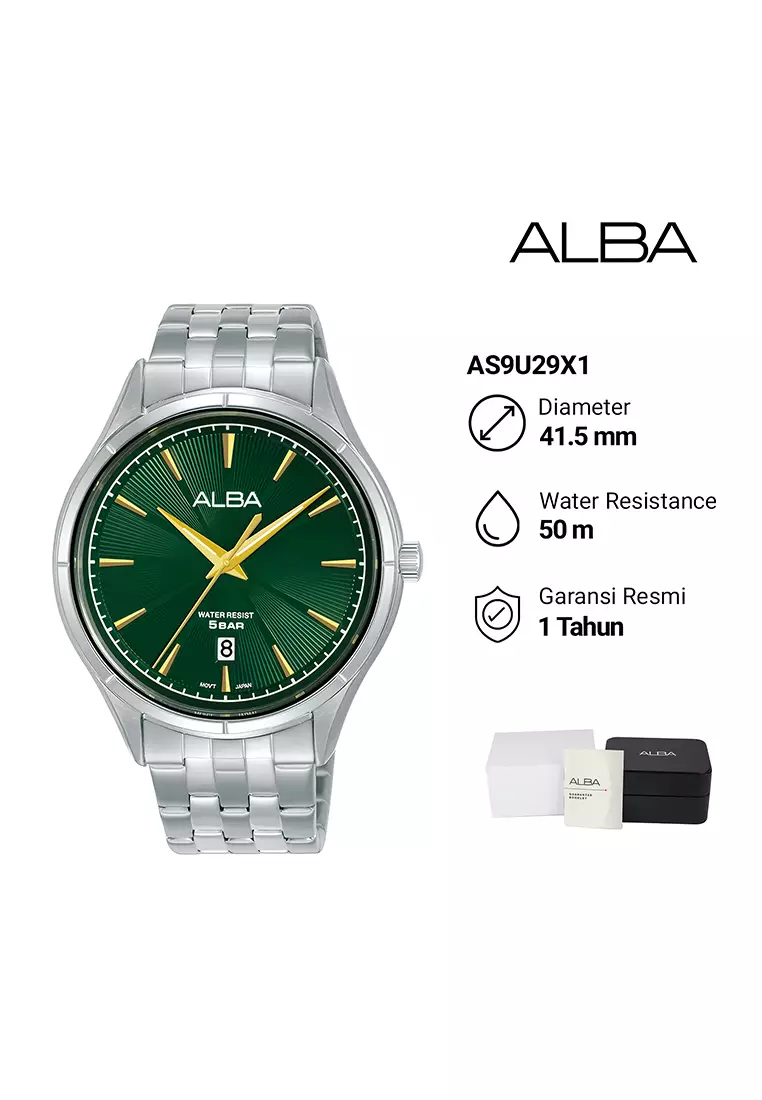 Alba Prestige Jam Tangan Analog Couple Silver Green Dial Stainless Steel - AS9U29X1-AH7DK3X1