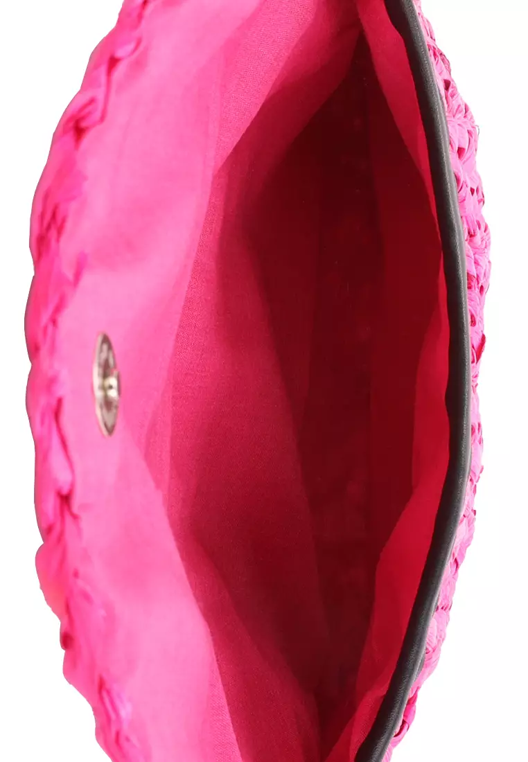 Tas Genggam Tali Jerami Warna Merah Mawar