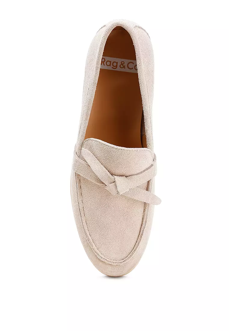 Beige Suede Knot Detailed Loafers