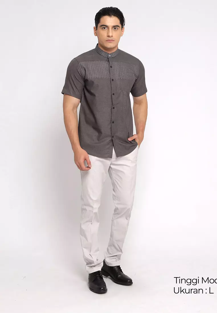 Casella Baju Koko Pria Lengan Pendek | Baju Koko Horizontal Kareem 4032 Dark Grey