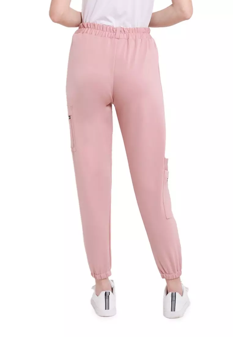 Levana Celana Jogger Zipper Long Pants Rubbery Waist Bawahan Wanita - Dusty Pink