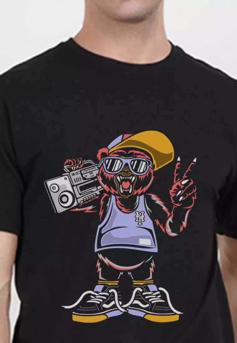 QuirkyT Cool Bear Black Cotton Short Sleeve Essential T