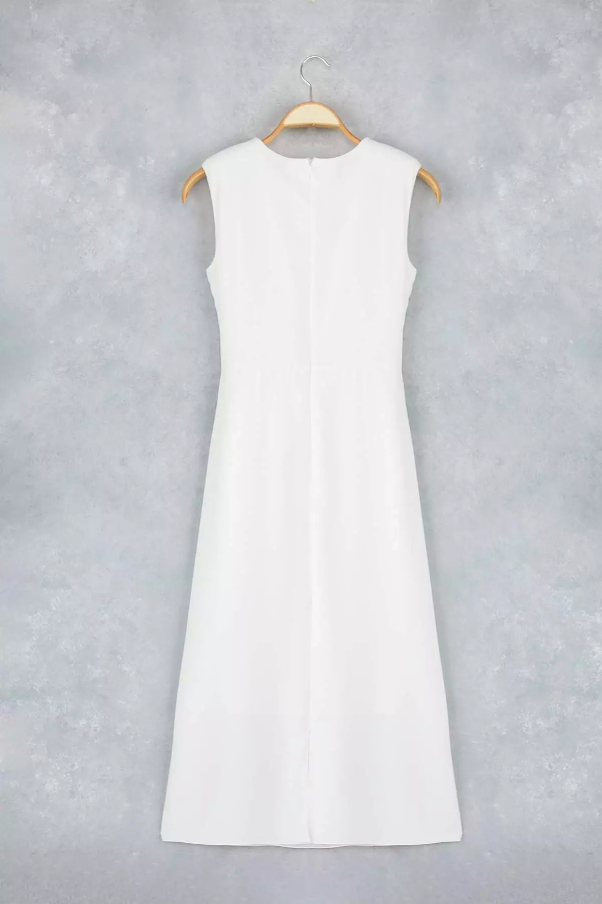 White Straight Body Wrap Lined Midi Dress