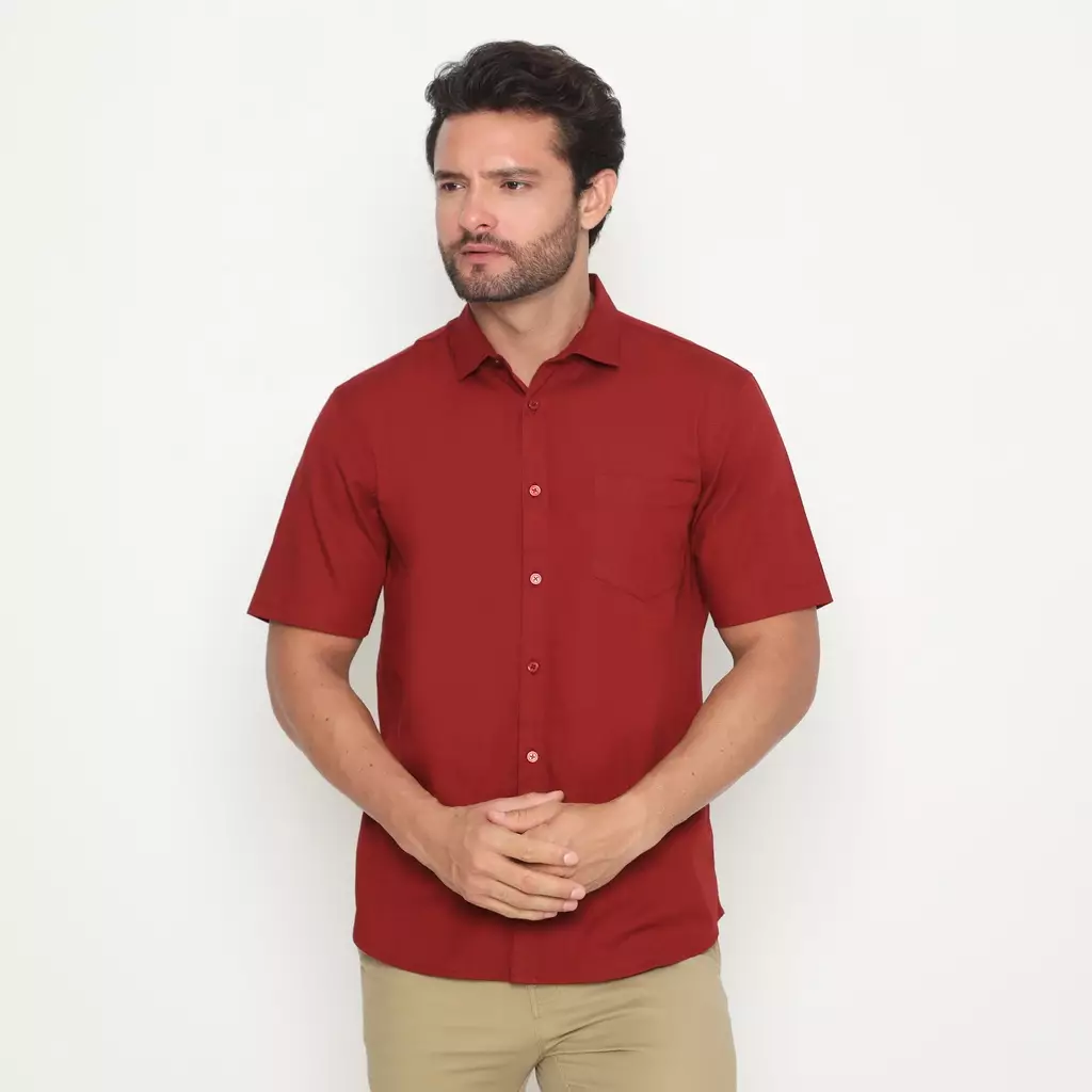 AMK Kemeja Pria Lengan Pendek SHS AIDEN S/S MAROON