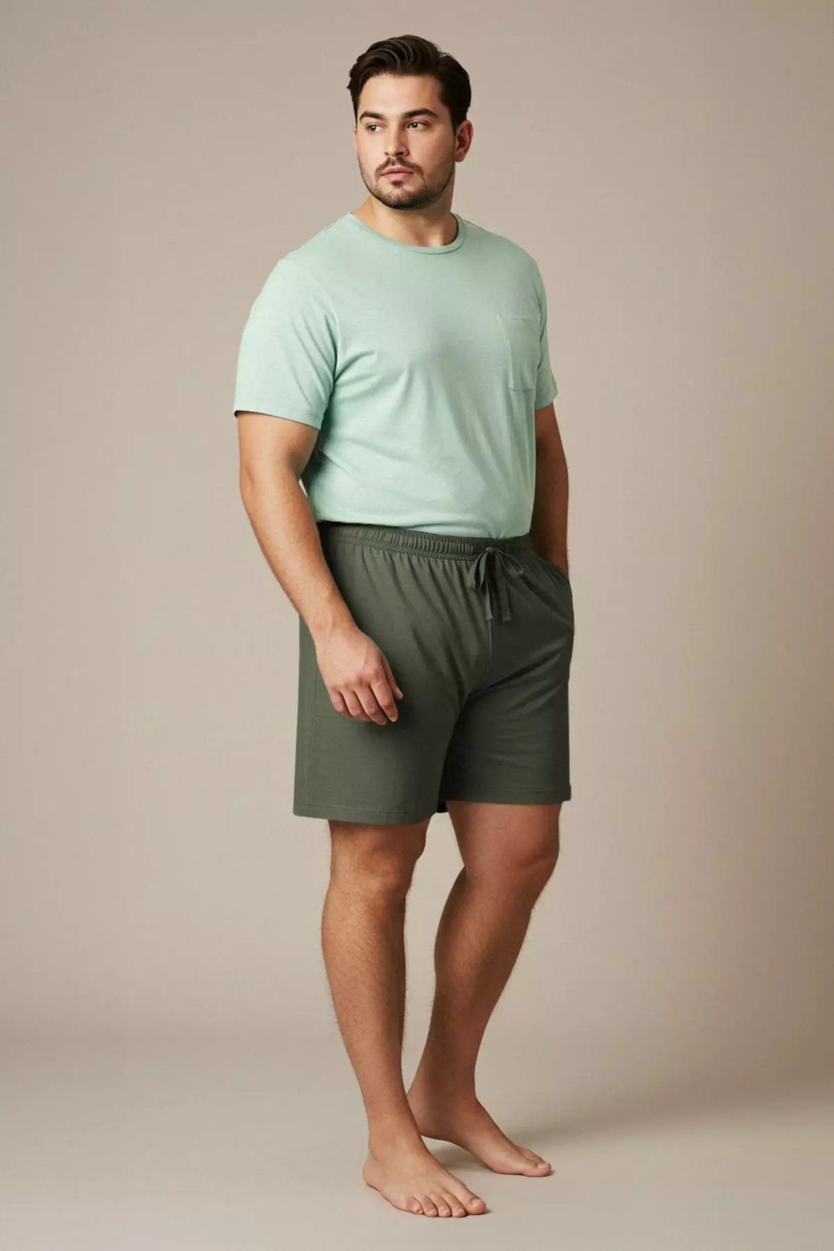 Buy Trendyol Mint Khaki Regular Fit Knitted Shorts Plus Size