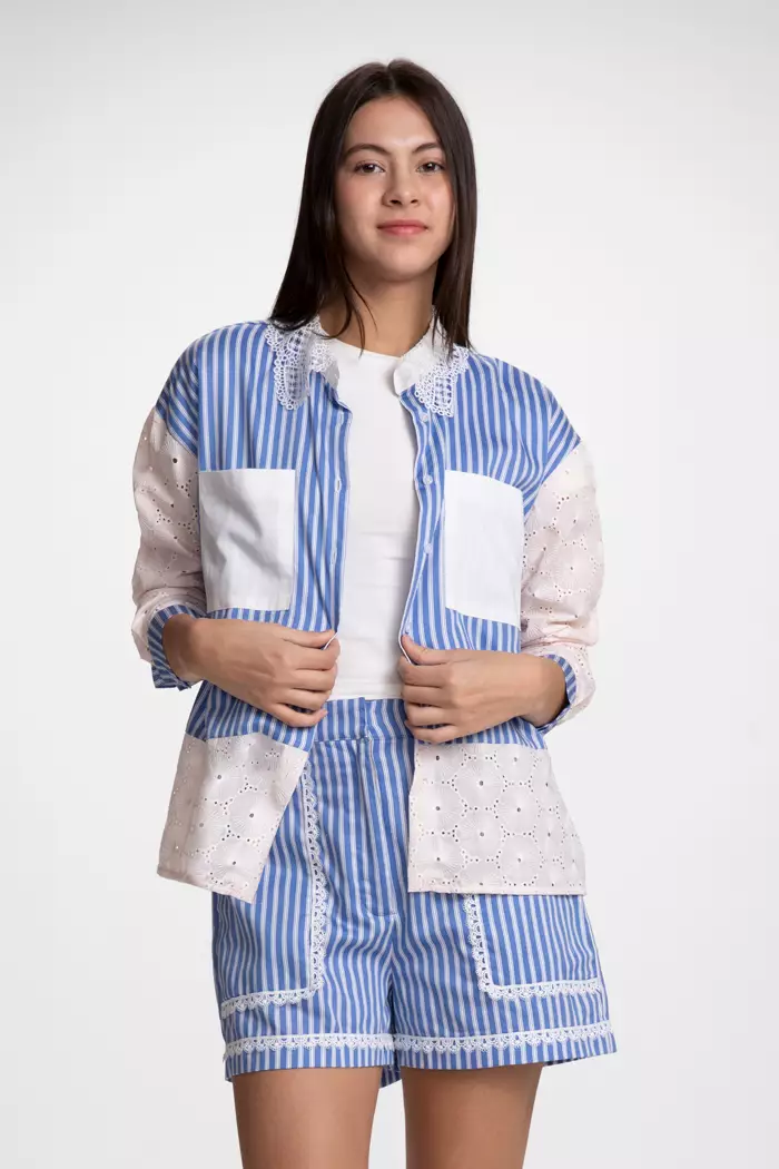 COTTONINK - Atasan Kemeja Wanita Navy stripe maelys #ResortCollection