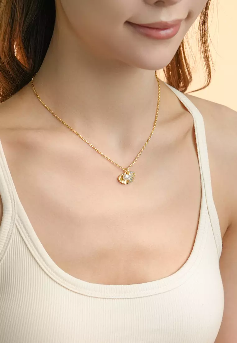 Kalung Wanita Titanium Pearl Shell Design Korea Fashion Cewek Original Necklaces