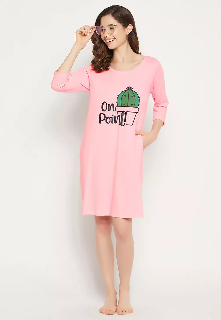 線上選購Clovia Clovia Cactus Print Short Night Dress in Baby Pink