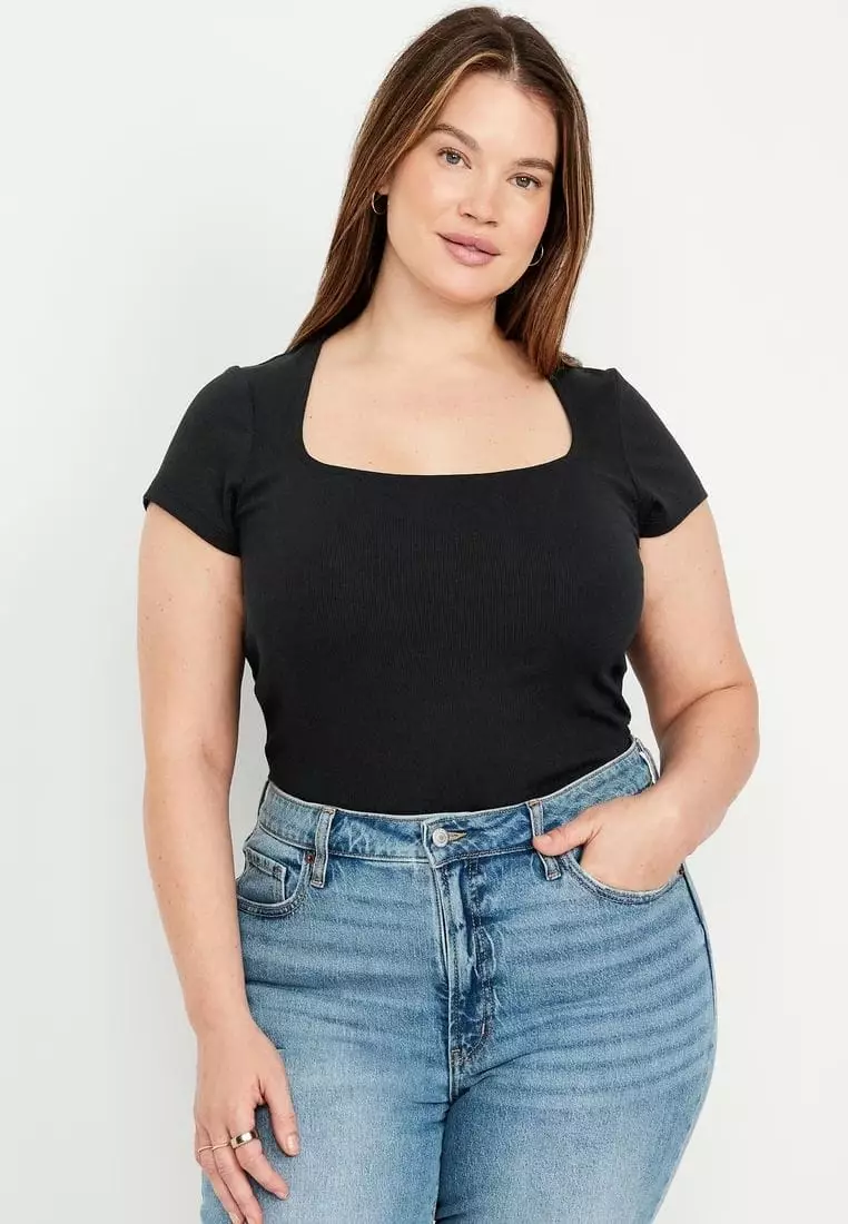 Ribbed Square-Neck T-Shirt