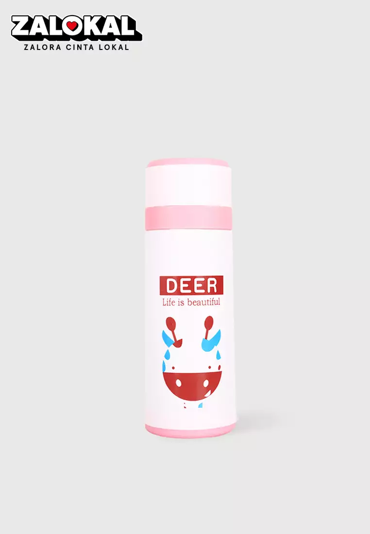 Wakakids Botol Minum Anak Kaca Motif Animal Putih 380ml Venhs Pink