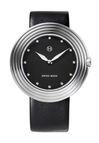 NOVE silver NOVE Streamliner Swiss Made Quartz Leather Watch for Women 40mm Black Silver B001-01 01E2EAC030C397GS_1