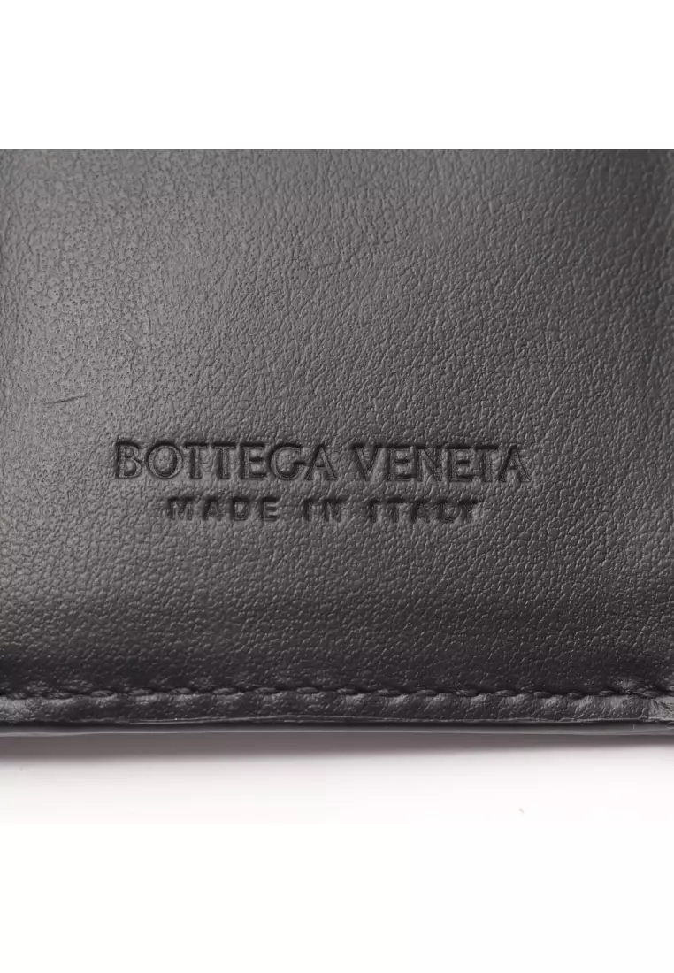 Pre-Loved BOTTEGA VENETA Intrecciato trifold wallet leather black