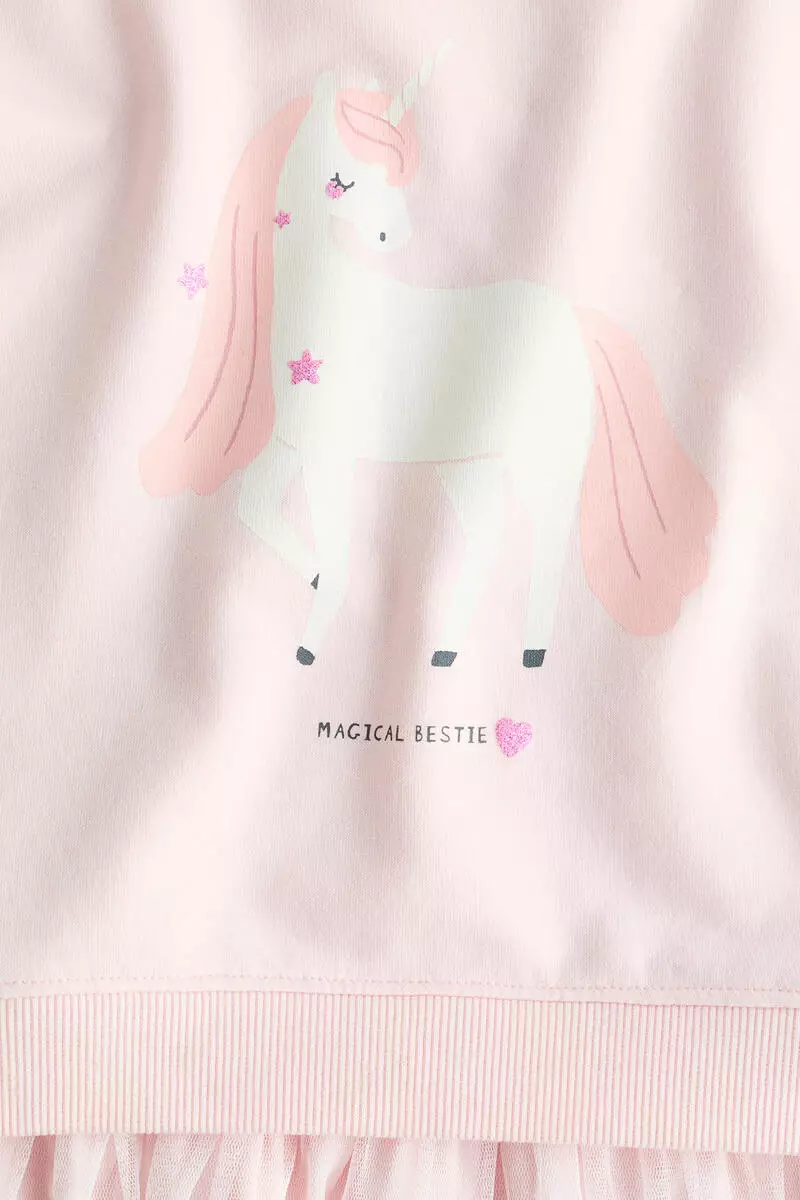 Tulle-skirt sweatshirt dress