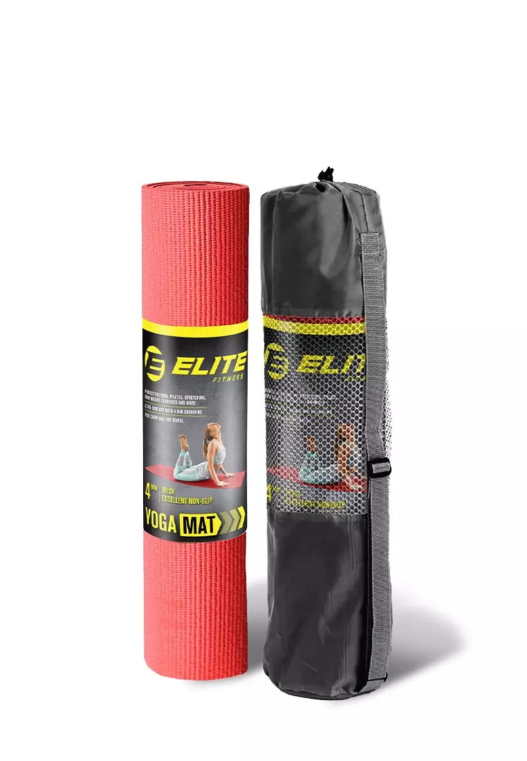 Buy Elite 4mm Red Fitness Yoga Exercise Mat with Carrying Bag 2024