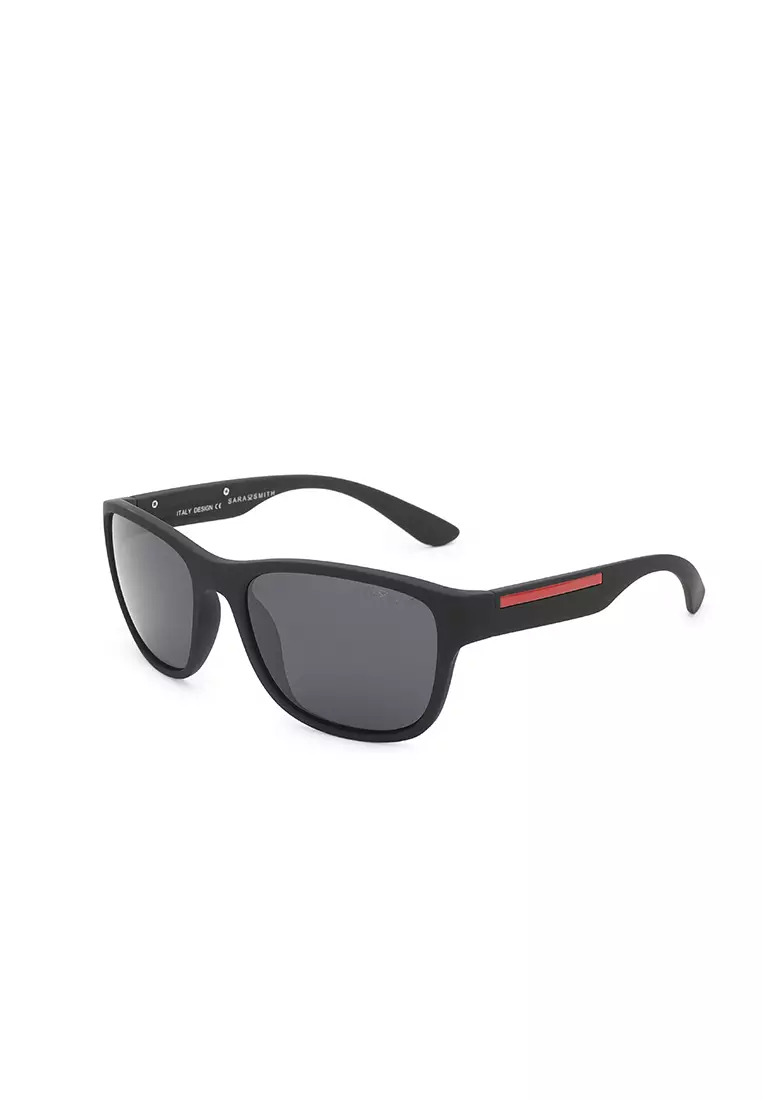 Unisex Casual Polarized Rectangular Sunglasses (Kacamata Hitam) - Hitam / Biru