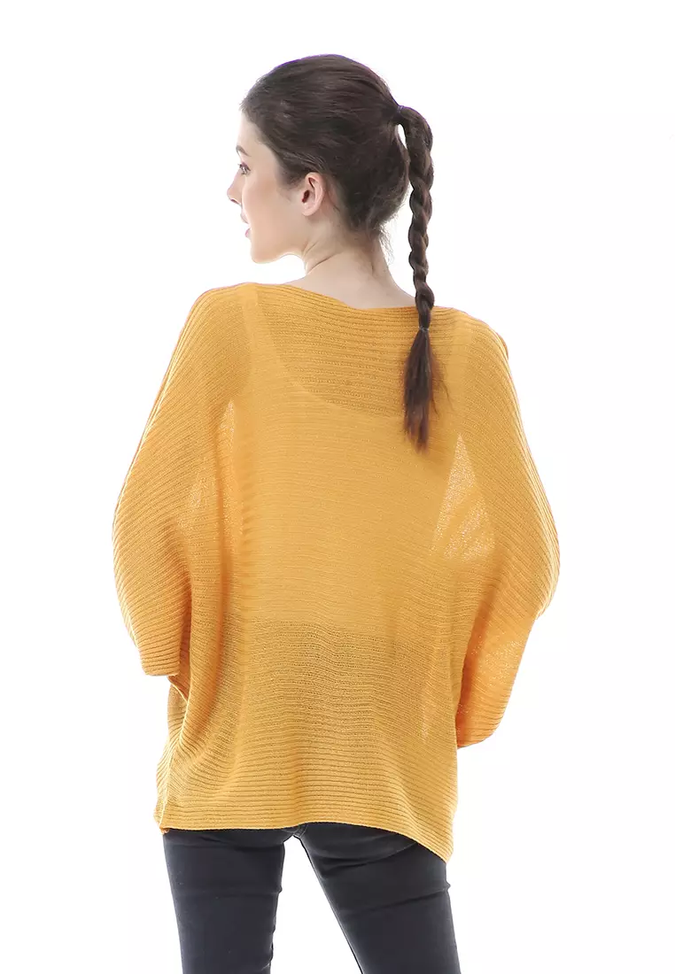 Eveline Sweater Rajut Batwing Atasan Wanita Motif Polos High Quality - Mustard