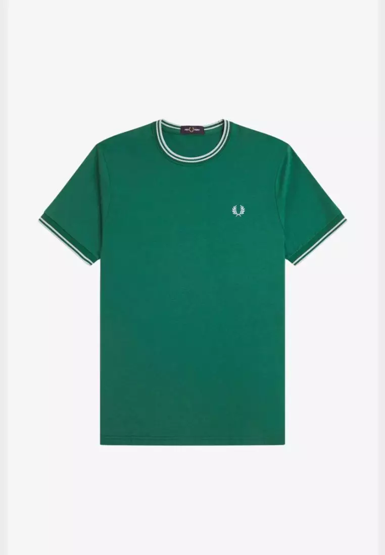 Fred Perry M1588 Twin Tipped T-Shirt (Sport Green / Light Ice / Light Ice)