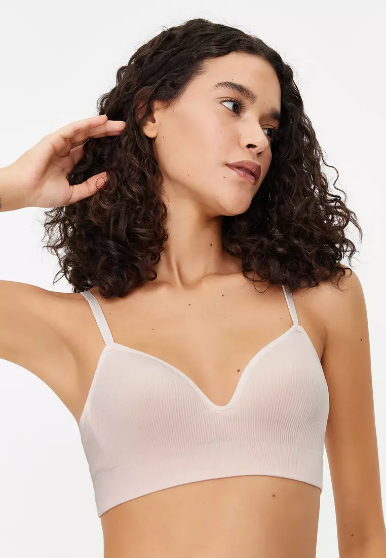 Powder Pink Seamless Strapless Non-Padded Non-Underwire Cupped Bralette Knit Bra