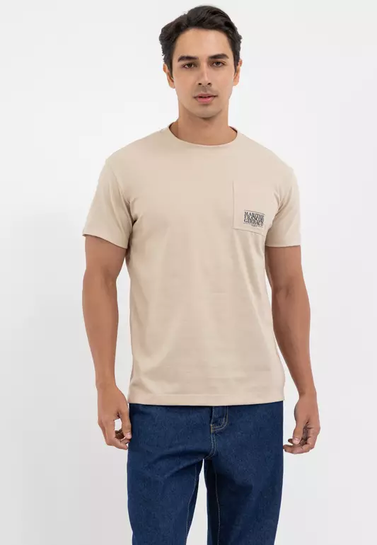 Men's Side Pocket Patch Tee Beige