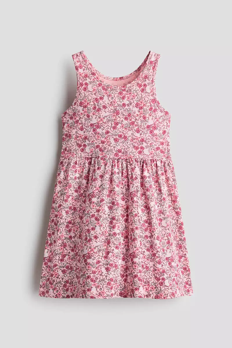 h&m pink cotton dress Pink Flutter-Sleeved Cotton Dress for kids