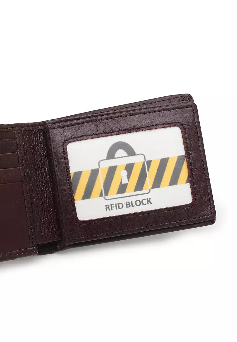 Men's Genuine Leather RFID Short Wallet - Brown
