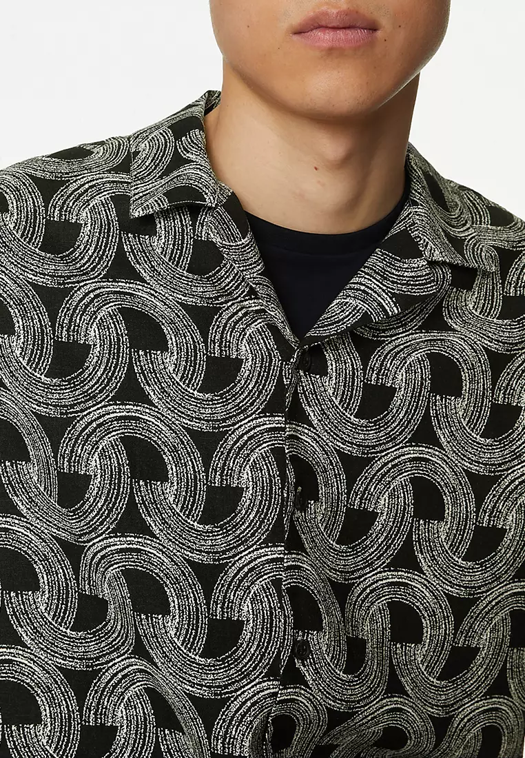 Easy Iron Linen Blend Hawaiian Printed Shirt