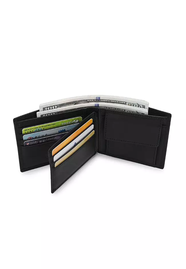 Men's Genuine Leather RFID Short Wallet - Black