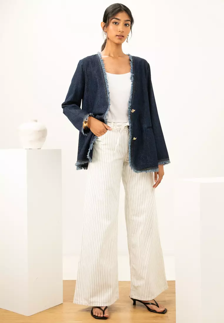 Nayla Collarless Denim Blazer