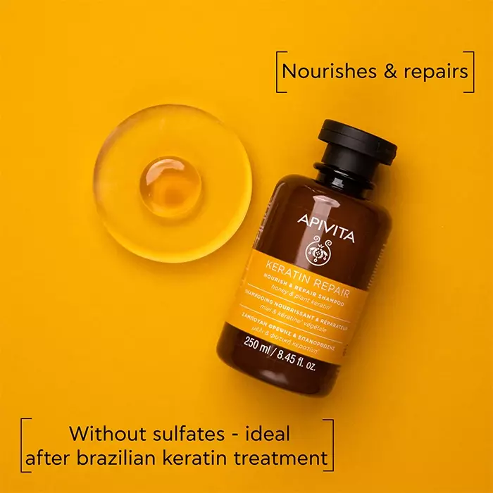 Apivita Keratin Repair Nourish & Repair Shampoo 250 ml | Sampo Natural Non SLS Untuk Rambut Rusak dan Kering Menutrisi Memperbaiki dan Mencegah Bercabang