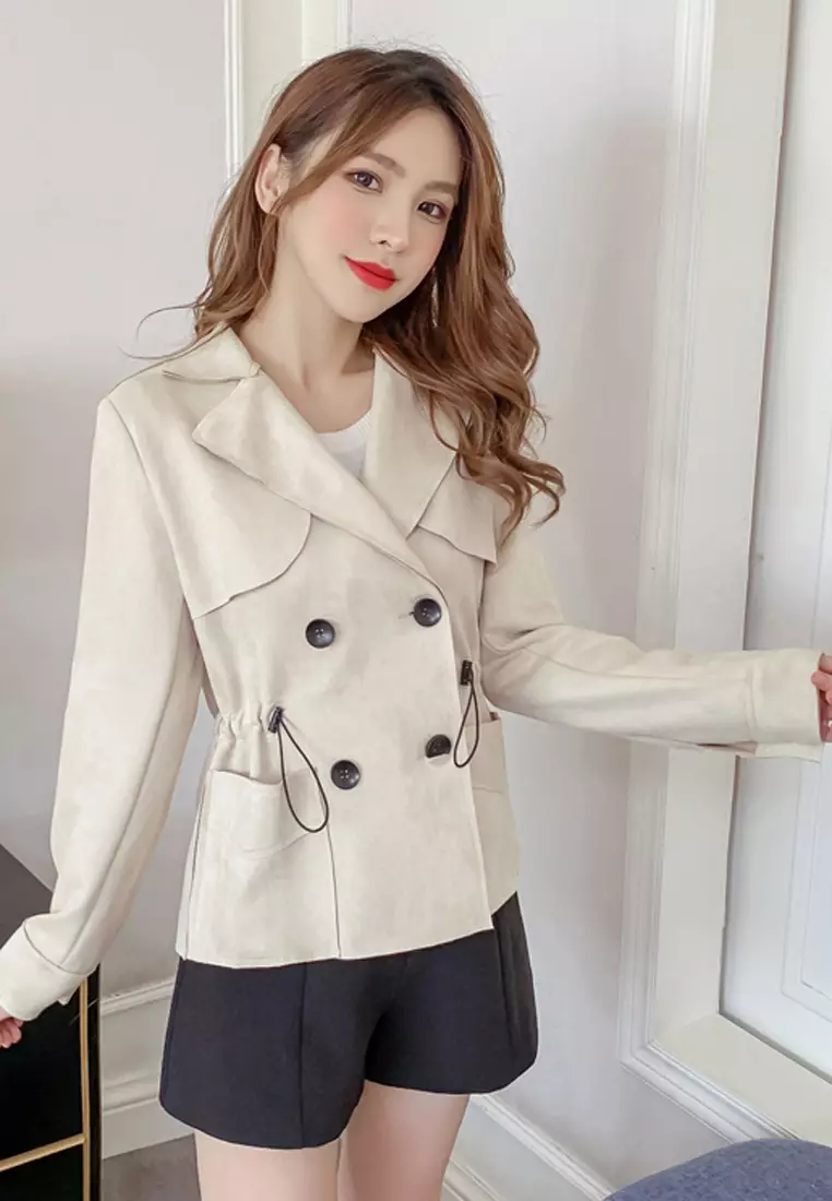 Double Breasted Suede Coat Jacket