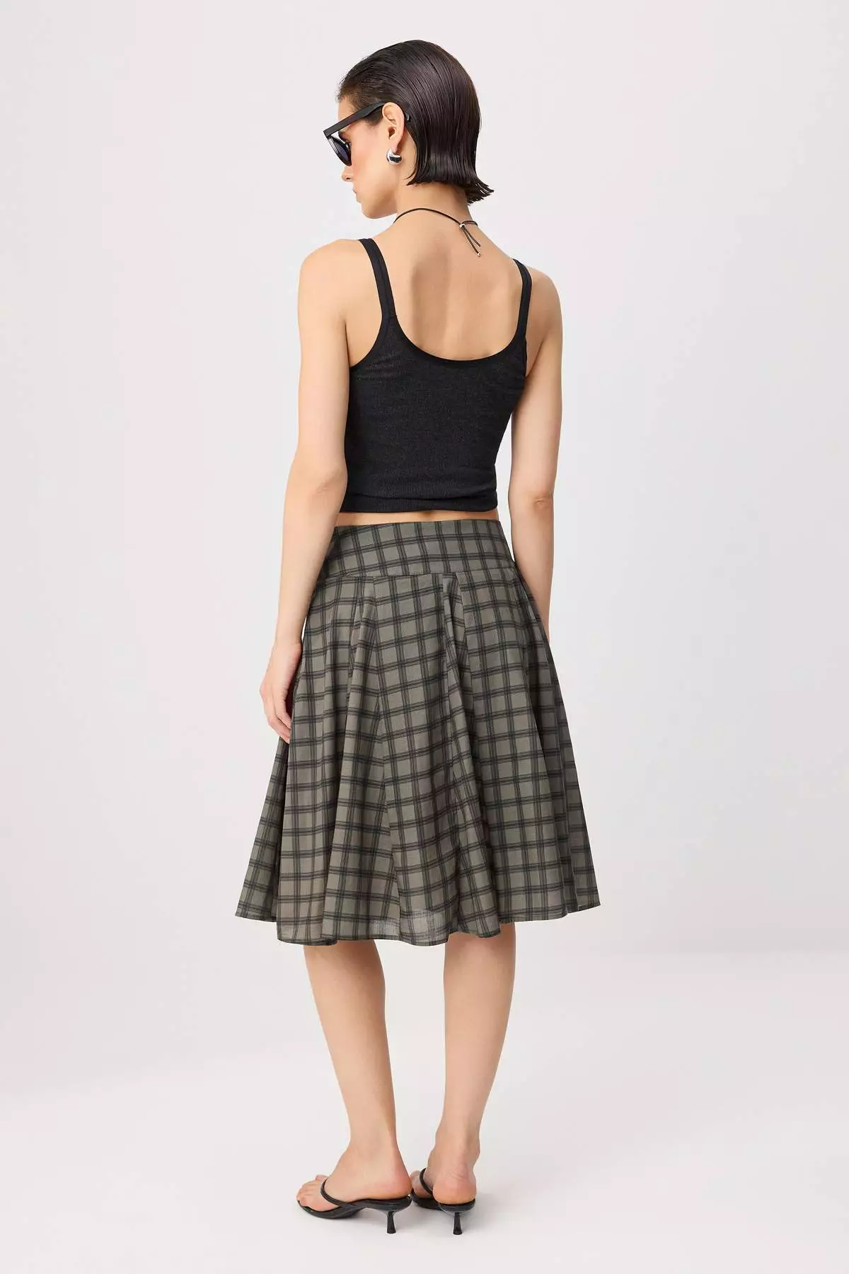 Khaki Mini Plaid Lined Midi Skirt Twoss26Et00263
