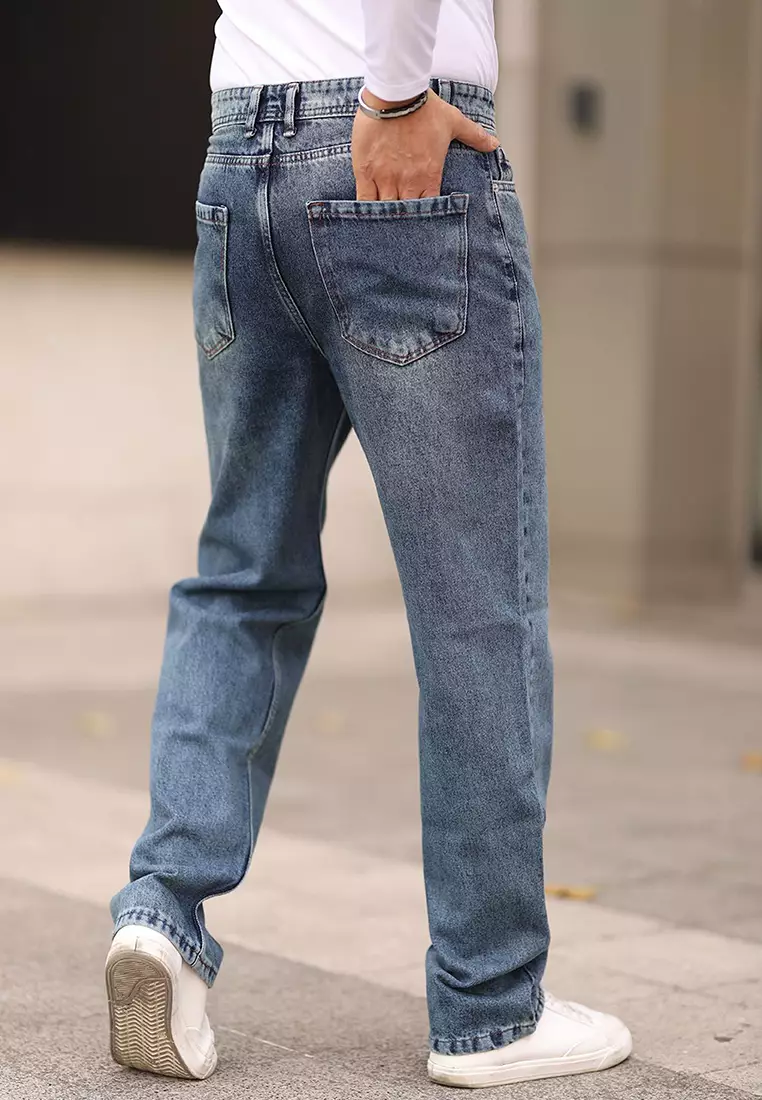 Medium Blue 100% Cotton Baggy Fit Jeans Trousers TMNAW24JE00027