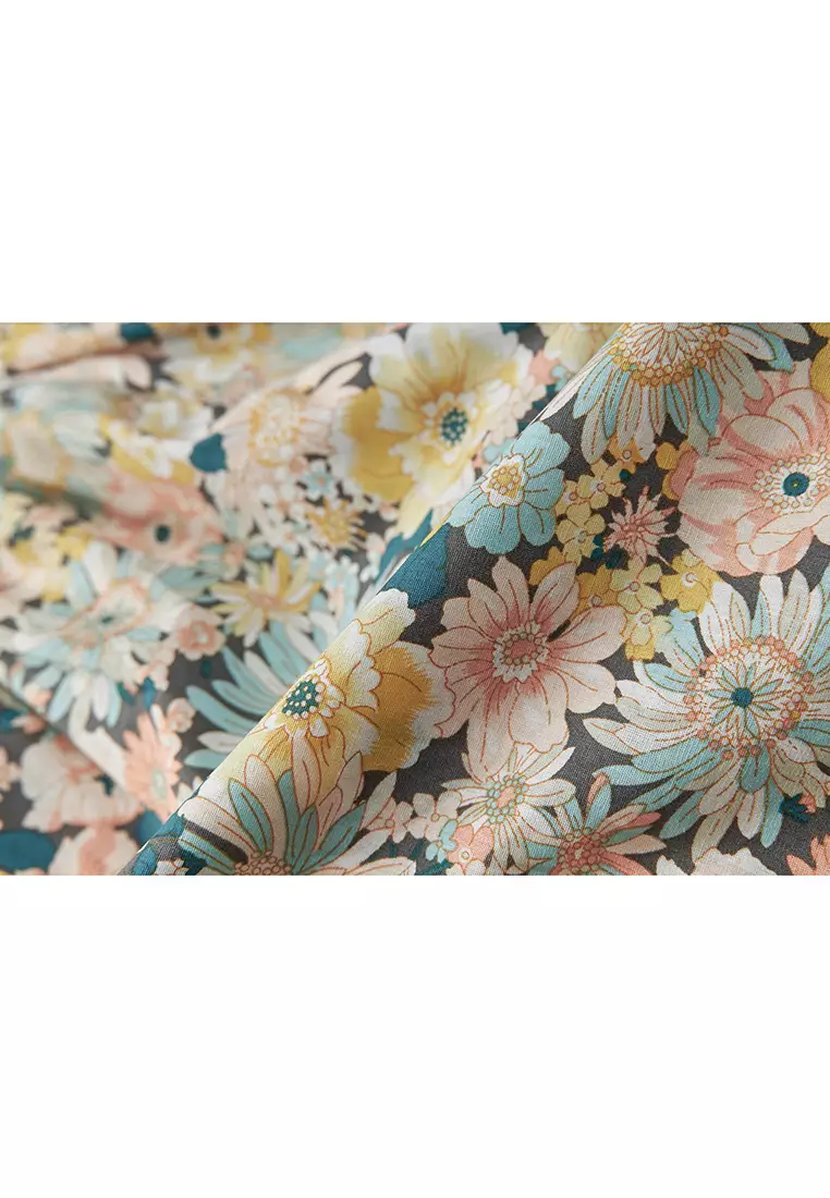 女童印花漢服唐裝褶邊袖裙新年拜年衣服