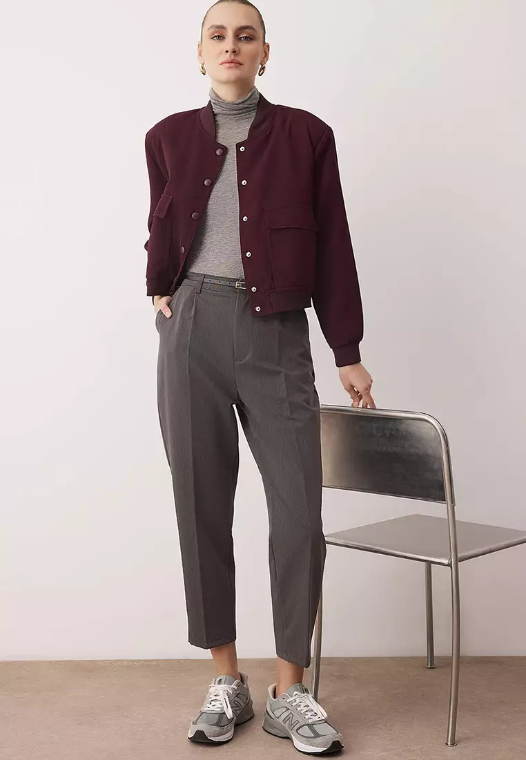 Gray Belted Carrot/Shalwar Cut Woven Trousers Twoaw26Pl167