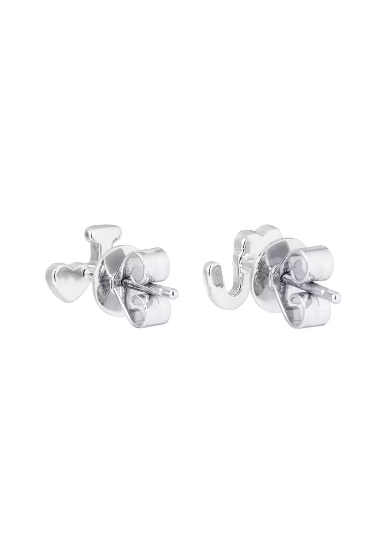 TOMEI I Love U Earrings, White Gold 585