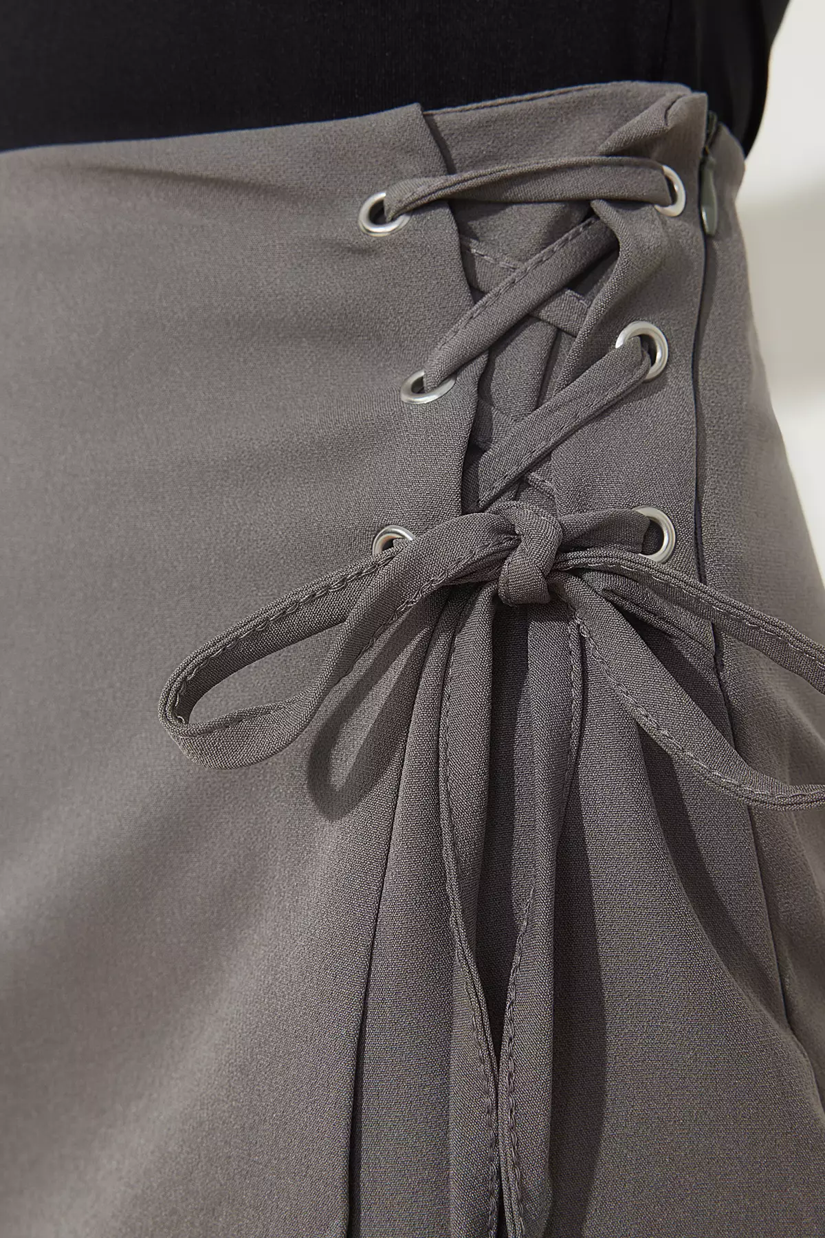 Anthracite Eyelet Detailed Woven Shorts Skirt