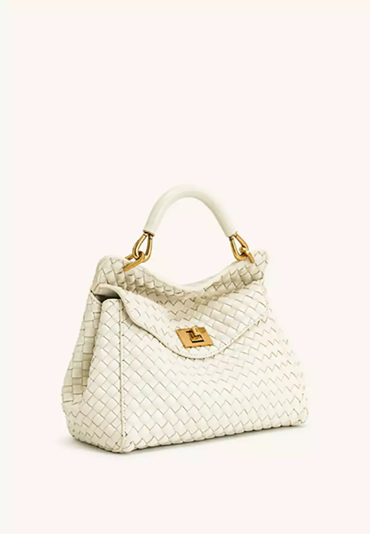 Lucia Classic Top Handle Woven Bag - White
