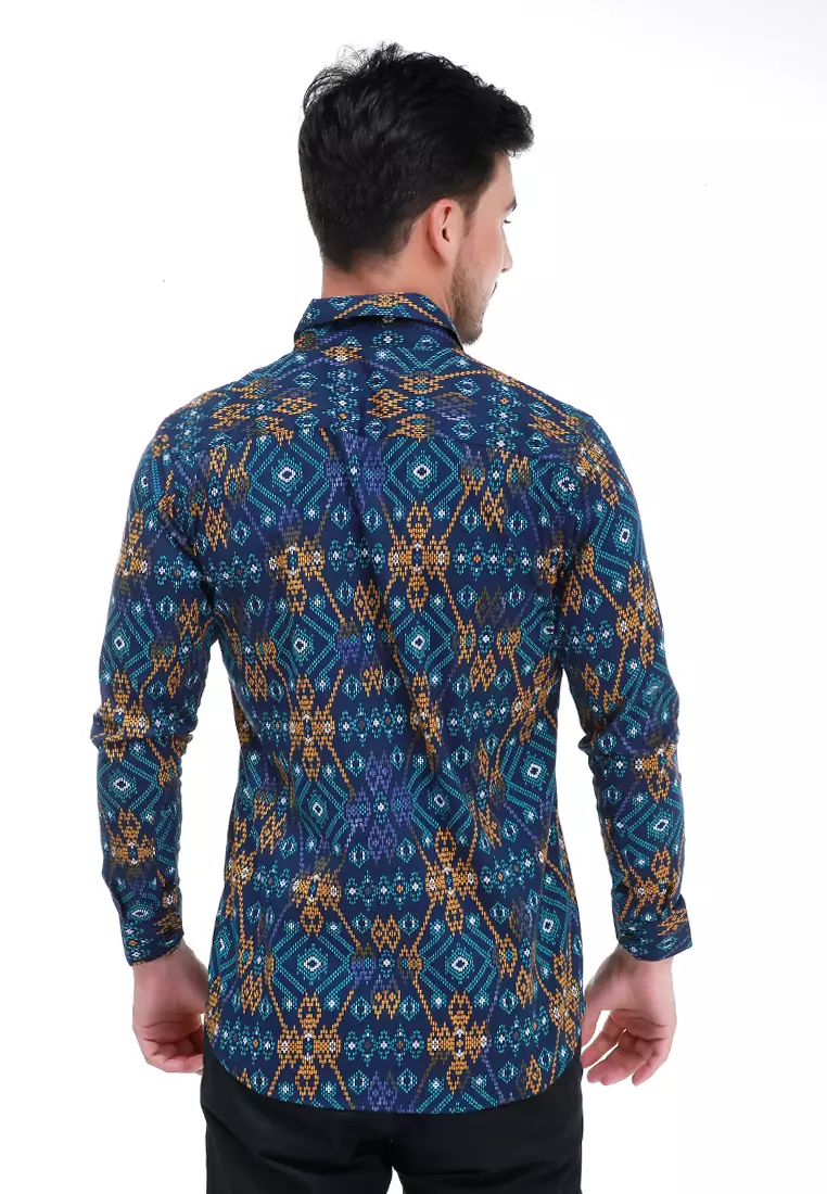 Dwan Kemeja Batik Pria Luxury Atasan Formal Longsleeve Shirt Material Cotton ORIGINAL - Gold