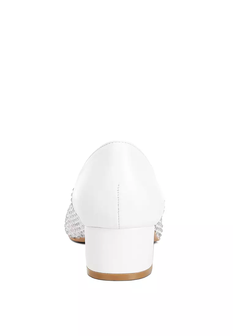 白色水鑽細節網布芭蕾舞鞋