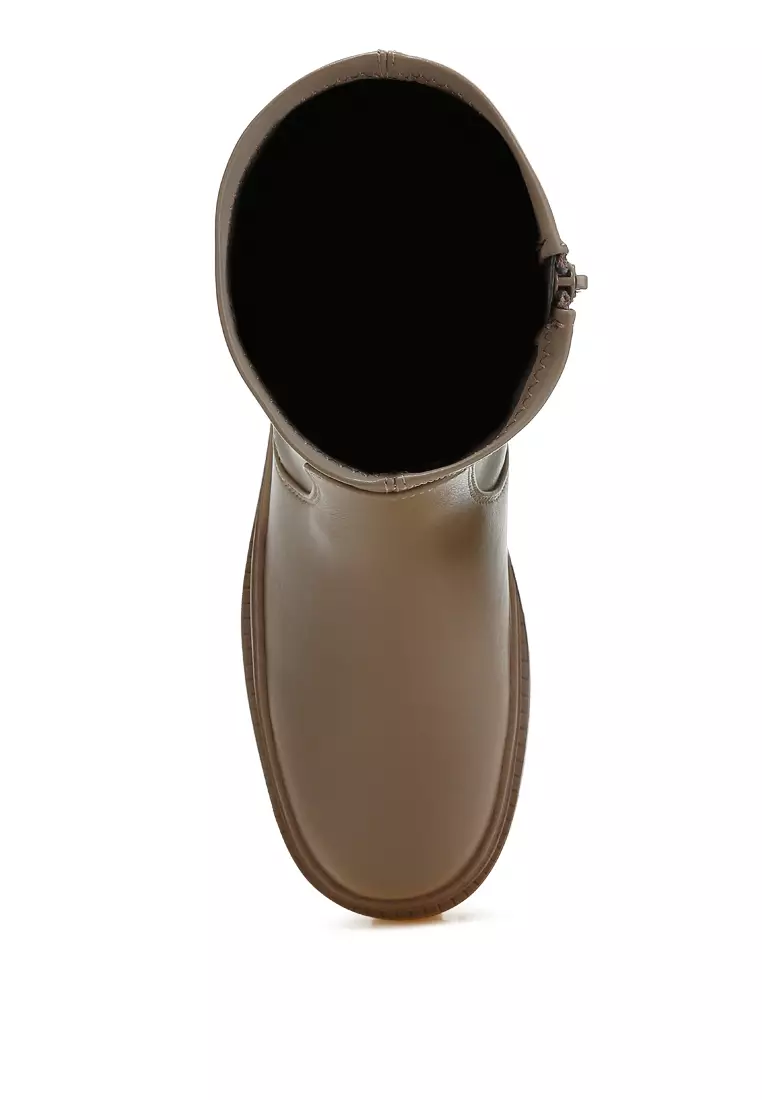 Chunky Faux Leather Calf Boots in Taupe