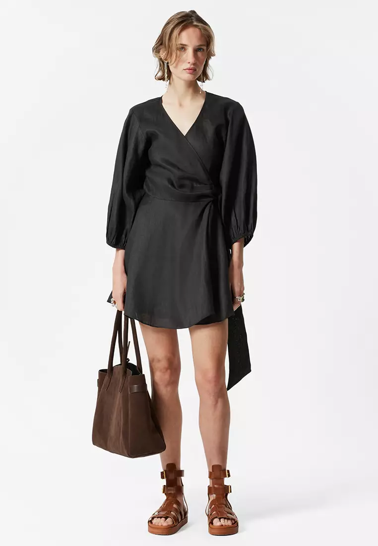Linen Wrap Mini Dress