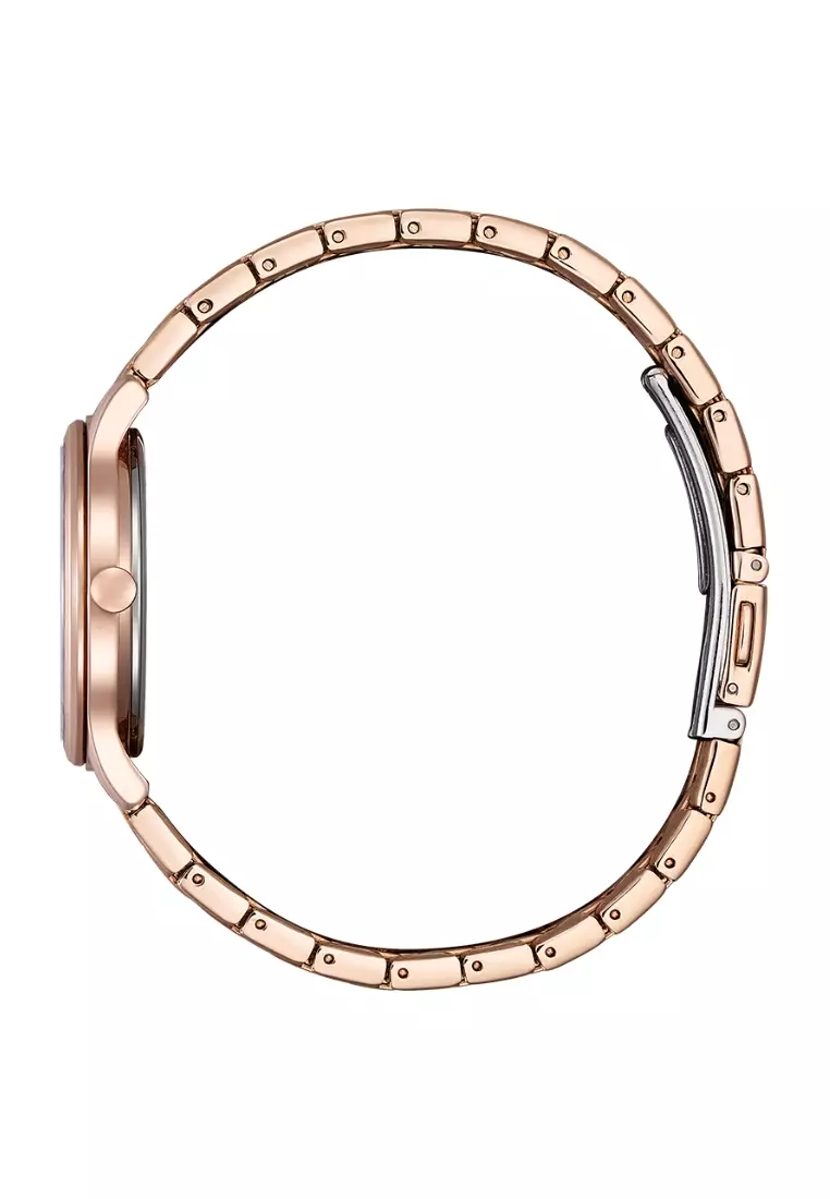 Citizen 西鉄城光動能櫻花限定系列櫻花圖案錶面設計珍珠貝殼錶盤粉紅金電鍍不鏽鋼錶帶女士腕錶 EM0508-98W