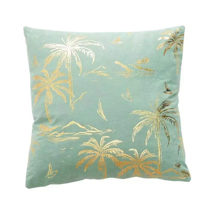 Buy DILAS HOME Palm Tree Gold Print Cushion Cover (Dusty green