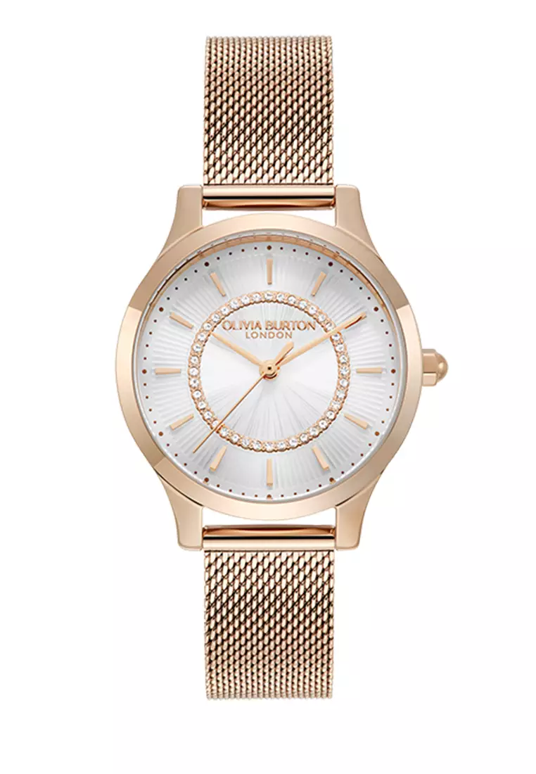 Olivia Burton Signature Sunburst Texture Silver White Sunray Dial with Rose Gold 30mm - 24000213