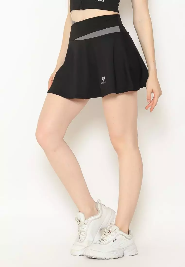 Fitwear - [SKORT] Rok + Inner Olahraga Wanita HARLEY 2TONE SKIRT - BLACK+GREY