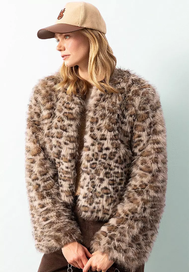 Leopard Print Faux Fur Coat