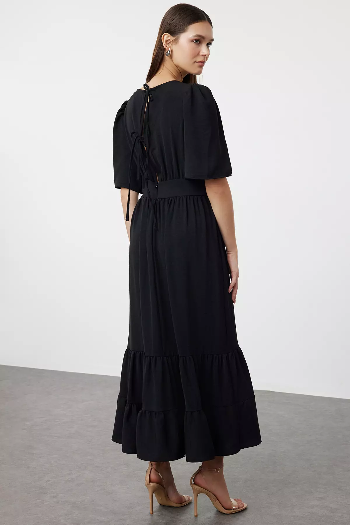 Half Sleeves Wrap Midi Dress