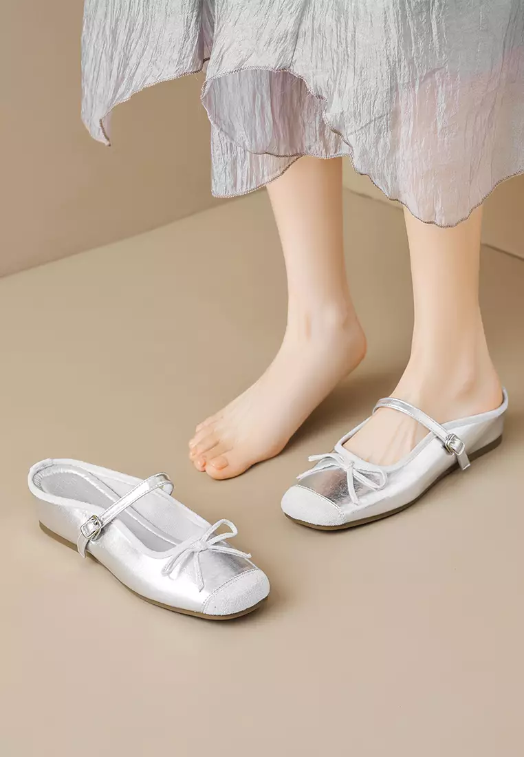 4CM Square Toe Bow Low Heel Mules WW863-1