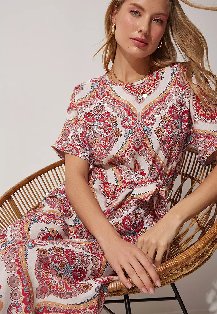 Patterned Belted Dress